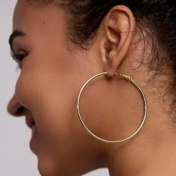 Gold 60mm Hoops, Thin, Lightweight, Gold Plated, Punk - Picture 1 of 10